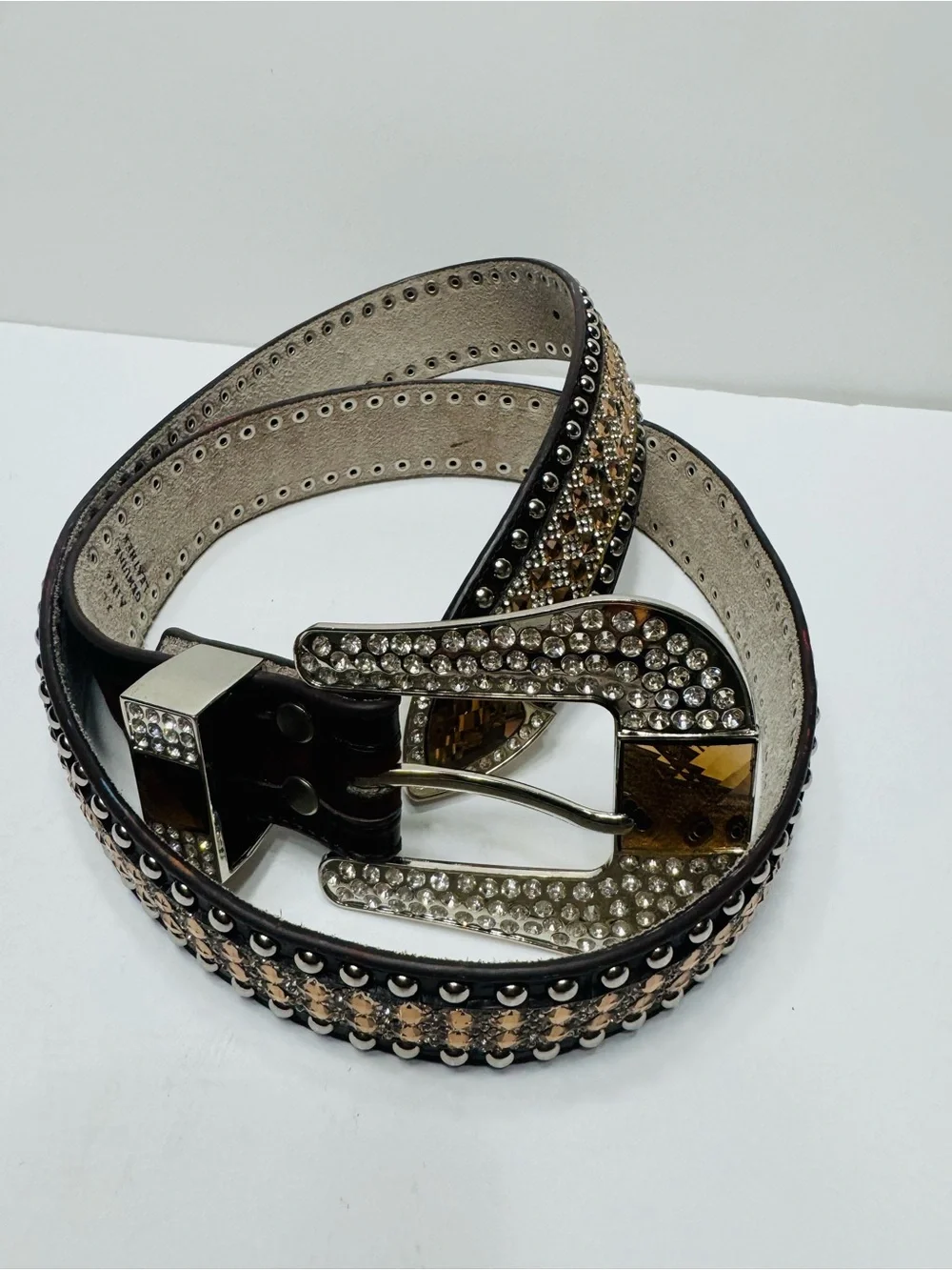 Super Bling Rhinestone Brow Leather Belt XL